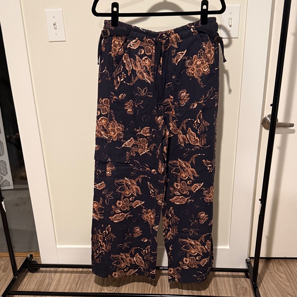 Anthropologie Women’s Floral Wide Leg Cargo Pants